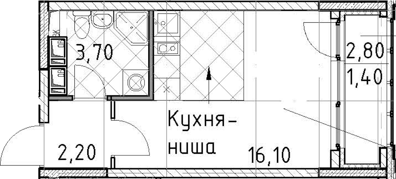 Квартира студия 23.4 м², 12/13 эт., ЖК «Тайм Сквер»
